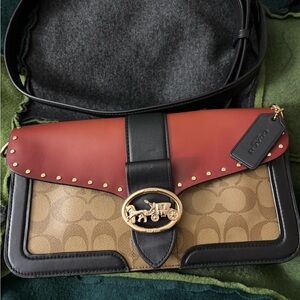 Coach Red and Tan Crossbody Bag with Black Details